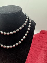 Vintage Hematite Hand Knotted Endless Necklace Long 28”