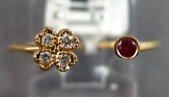 .09CT DIAMOND & AAA RUBY 18K YELLOW GOLD 3D MULTI HEART FLOWER TENSION LOVE RING