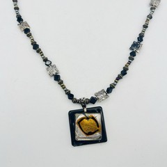 Murano Black Gold Necklace Silver Glass