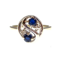 14k Solid White Gold Natural Blue Sapphire and Diamond YINYANG Ring Size 7.5