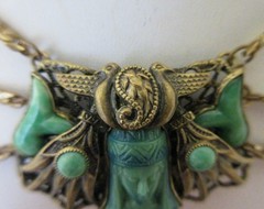 Antique Vintage 1920s EGYPTIAN REVIVAL NECKLACE art deco green czech glass