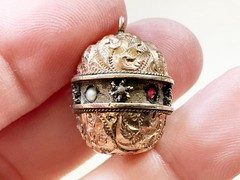 Antique Victorian Etruscan Repousse Gold Filled Orb w/ Stones Charm Fob Pendant
