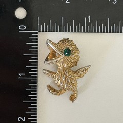 Vintage Bird Chick Duckling Gold Tone Green Eyed Rhinestone Brooch Pin