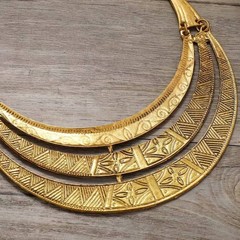 Vintage alloy patterned totem necklace, multi-layered metal necklace, collarbone
