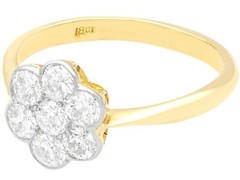 Antique 1.05Ct Diamond and 18k Yellow Gold Cluster Ring Circa 1930