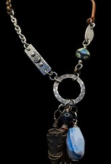 Silver Boho Pendant Necklace Cord Mixed Metals Beaded Arrow Head Stone Charms