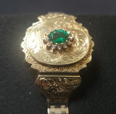 Wonderful 14kt Solid Yellow Gold Victorian Bracelet – Large Emerald w/Diamonds