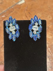 B. DAVID BLUE AURORA BOREALIS NAVETTE EMERALD CUT RHINESTONE CLIP ON EARRINGS EU
