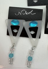 Vintage 80s Nikol Lucite Earrings Jewelry Lot 3 Pair Geometric Plastic Pink NOS
