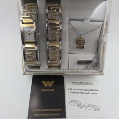 NOS Vtg Waltham Ladies Gift Set Gold & Silver Tone Watch, Bracelet, 18″ Necklace