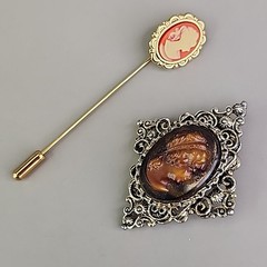 Vintage Cameo Lot of 9 Pendant Stick Pin Brooch Glass Resin MOP