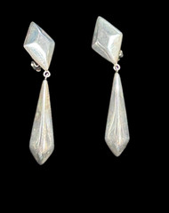 Vintage 925 Sterling Silver Polished Geometric Drop Dangle Clip Earrings 2 1/4″