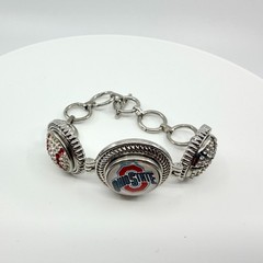 Silver Tone Red White Rhinestone Collegiate Fan Bracelet Ohio Sports Team Boho