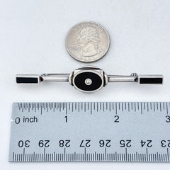 Vintage Sterling Silver 925 Onyx Cubic Zirconia Bar Brooch
