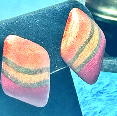 Vintage Wooden Like Orange/Gold/Pink Pierced Earrings