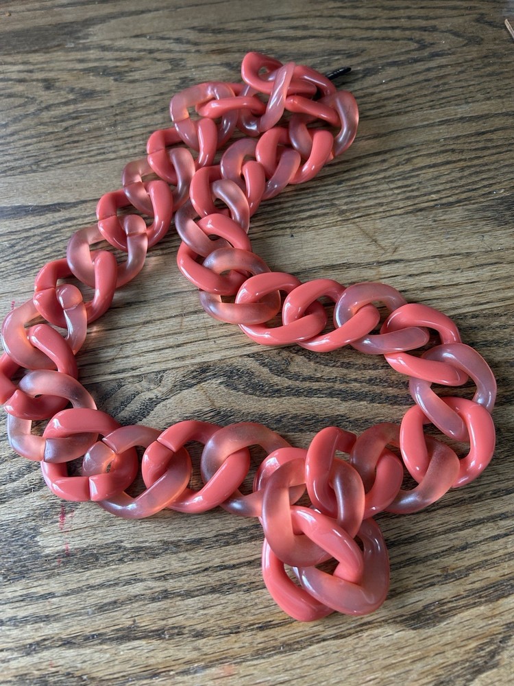 Vtg Orange/peach Lucite Acrylic Chunky Links Necklace 34” Boho Statement Piece