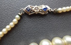 Antique Art Deco Deltah Solid 14K Gold Sapphire Diamond Man Made Pearl Necklace