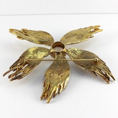 Vtg MCM Sterling Modernist Flower Brooch Mabe Pearl Gold Vermeil 5″ 71g Signed