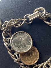 Vintage Coin Charm Bracelet 1940 – 1950’s Nine Coins – Bracelet