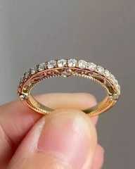 Art Deco Vintage Bridal Jewelry Band 14K Yellow Gold Plated Round Diamond Ring