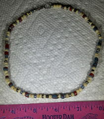 COLORFUL MIXED MATERIALS BEADED NECKLACE 16″ LONG TURQUOISE? PLASTIC METAL GLASS