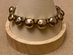 Vintage Cat Head Bead Bracelet 7.75″ Gold Tone & Silver Tone READ