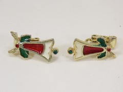 Christmas Bell Cluster Brooch Earring Set Enamel Beatrix Gold Tone VTG D2832