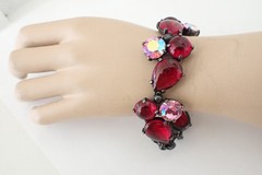 Vintage Signed Schiaparelli Bracelet Large Red & Pink Cabochon AB Crystals