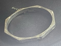 Vintage Sterling Octagon Bracelet IBB Signed Etched Safety Chain