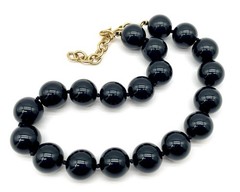 Vtg MONET Large 17 mm Chunky Black Bead Adj Choker 16″ Weighs 2.6 OZ