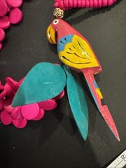 Wood Parrot Fuscia Pink Necklace Fun Vintage 80s Cruise Party Tropics Summer