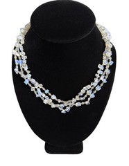 Vintage Opalite Iridescent Glass Stone Bead Multi-Strand Toggle Necklace 17″