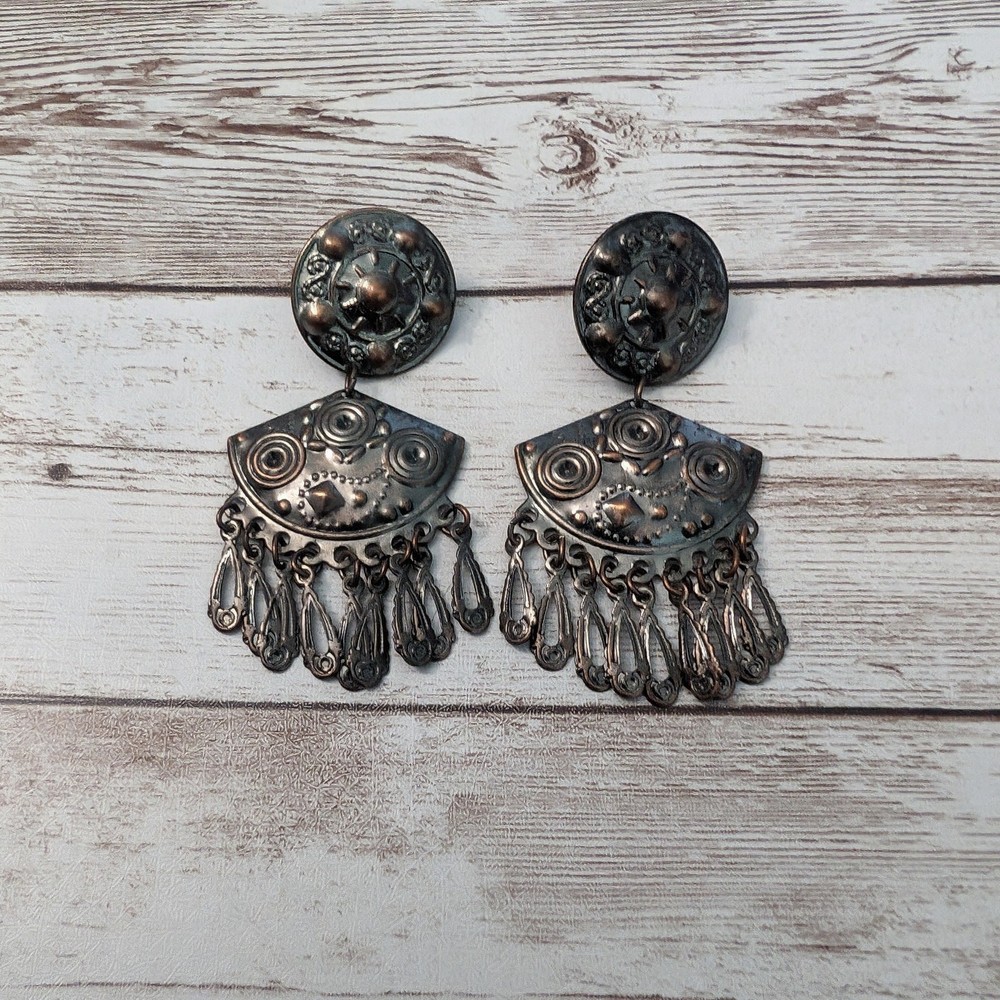 Vintage Earrings For Pierced Ears Dark Metal Dangle