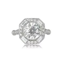Vintage Art Deco 2.4CT Lab Created Diamond Ring Octagon Baguette Halo 925 Silver