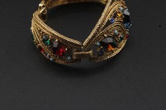 Vintage La Roco Midcentury Goldtone Tri Panel Bracelet Multitone Rhinestones