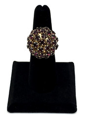 Vintage Purple Rhinestones Round Domed GoldTone Adjustable Ring Size 6.5