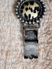 Vtg. Bracelet Antique Silver Finish~6 Leopard Print Disks~80’s-90’s~Aprx.8″#1859