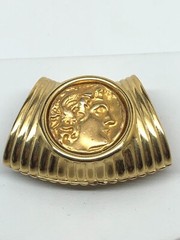 Vtg Echo Scarf Slide Gold Tone Roman man relief style coin unsigned 1 3/4″