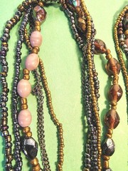 Multi Stranded AMBER Glass & Colorful GLASS Beaded Knotted Chain Necklace