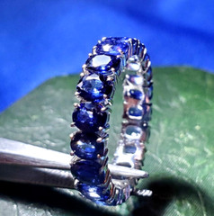 Original EARTH MINED SAPPHIRE Deco Band SOLID 14K GOLD Eternity Anniversary Ring