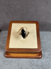 Vintage Marquise Black Onyx Cocktail Ring 14K Yellow Gold, Size 5.5 2.7 Grams
