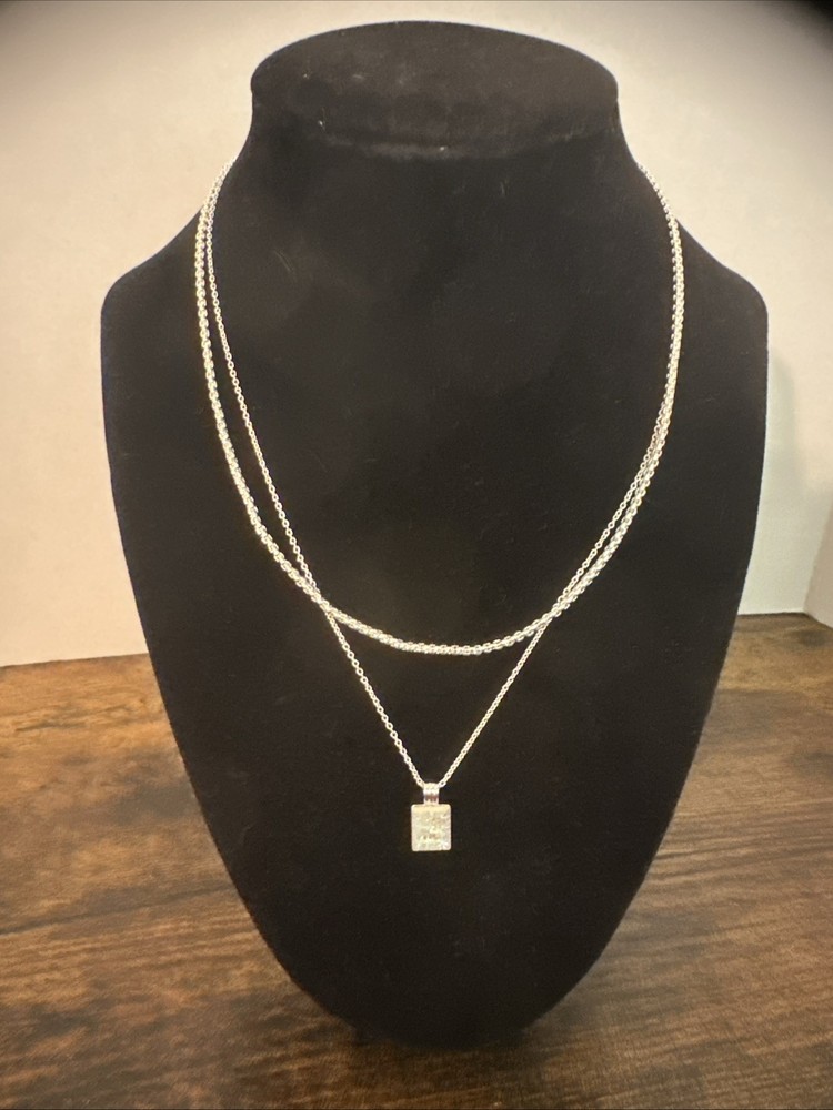Vtg Lauren Conrad Layered Multi Strand Necklace Silver Tone Iridescent Pendant