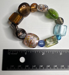 Vintage Art Glass Large Bead Stretchable Multicolored Bracelet