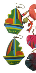 6 Pair Vintage FUN KITSCHY PAINTED WOOD ANIMAL FISH BIRDS BOAT DANGLE EARRINGS