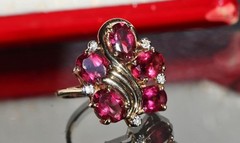 14k yellow gold ring 4.00ct rhodolite garnet diamond sz 5.25 vintage 4.95g N3511