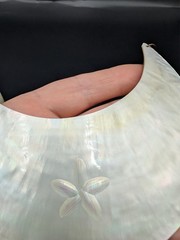 Vintage Carved Mother of Pearl Bib Necklace and Elephant Head Bangle Bracelet