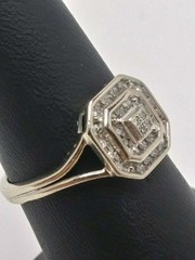 Art Deco Round Lab-Created Diamond Cluster Engagement 14K White Gold Finish Ring