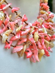 Vintage Hot Pinks Polished Shells Necklace Japan Hook Clasp Multi Strand Japan