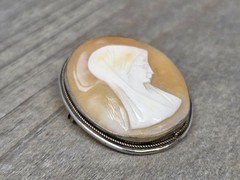 Carved Shell Virgin Mary Cameo Brooch Pin / Pendant 800 Silver Antique 1.25 Inch