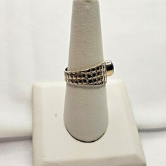 Vintage 925 Sterling Silver Topaz Faceted Flat Silver Dot Etch Ring Size 8.5
